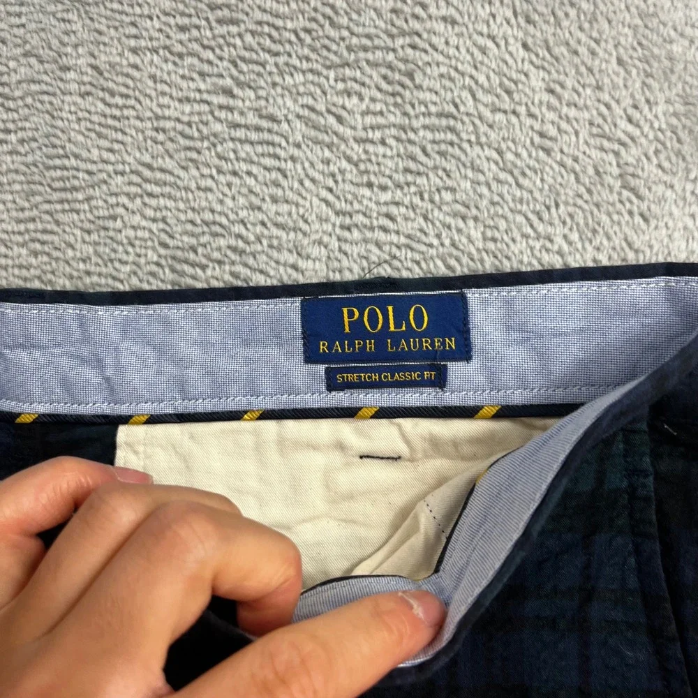 Polo Ralph Lauren Mens 36 Black Watch Tartan Plaid Seersucker Shorts Stretch Fit